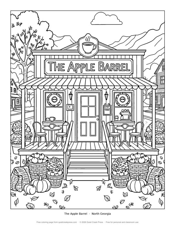 The Apple Barrel in Autumn free printable coloring page