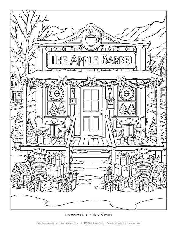 The Apple Barrel at Christmas free printable coloring page