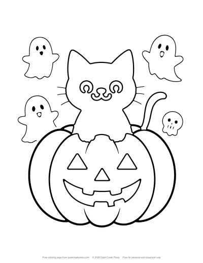 Black Cat on a Jack-o’-Lantern free printable coloring page