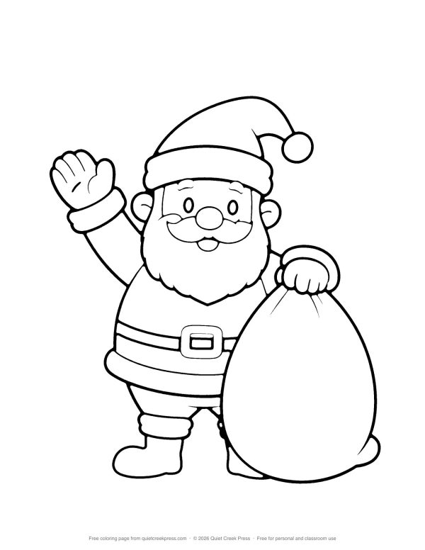 Santa with His Sack free printable coloring page